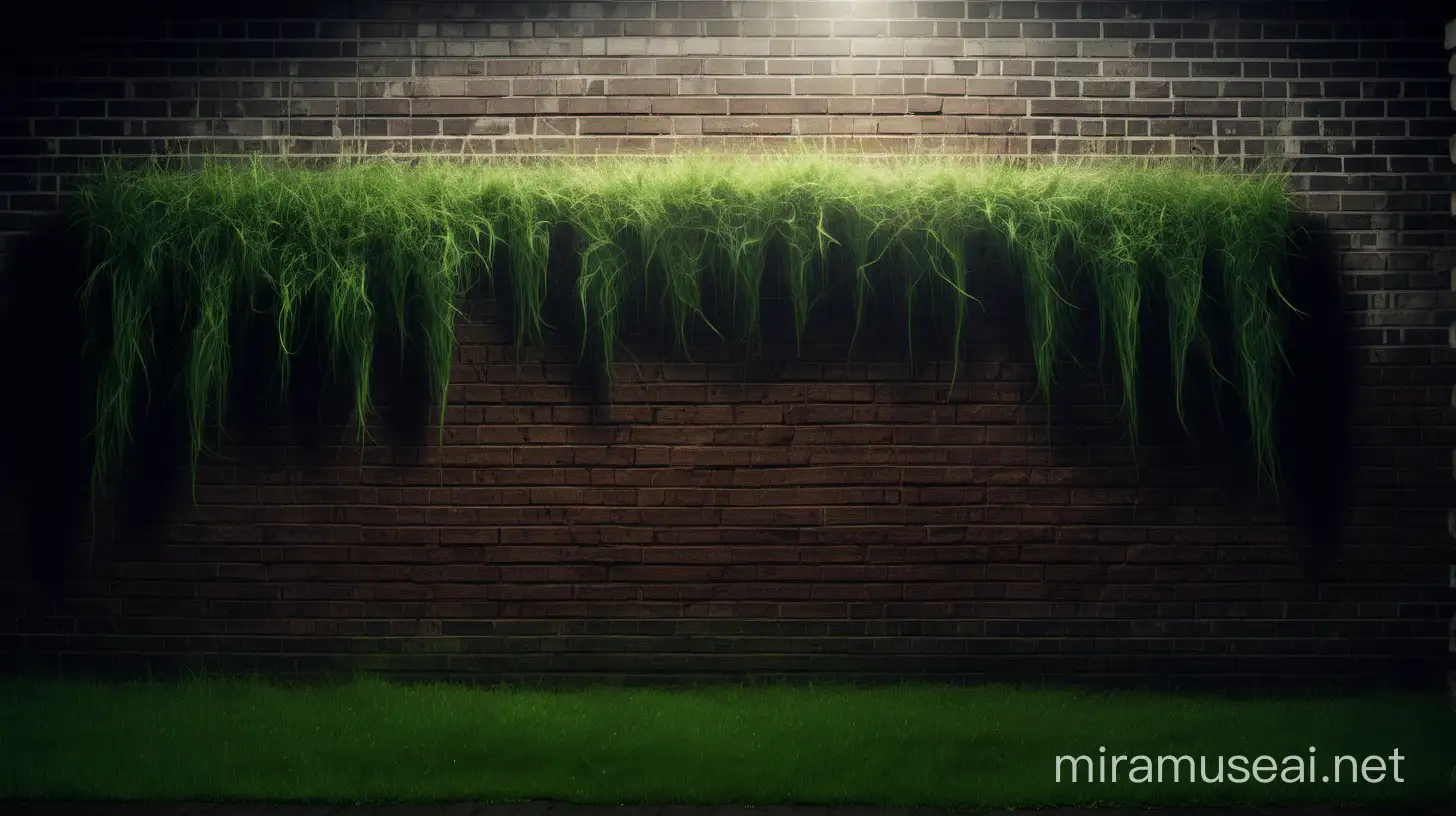 Overgrown Brick Wall Illuminated by Police Megalocs Light