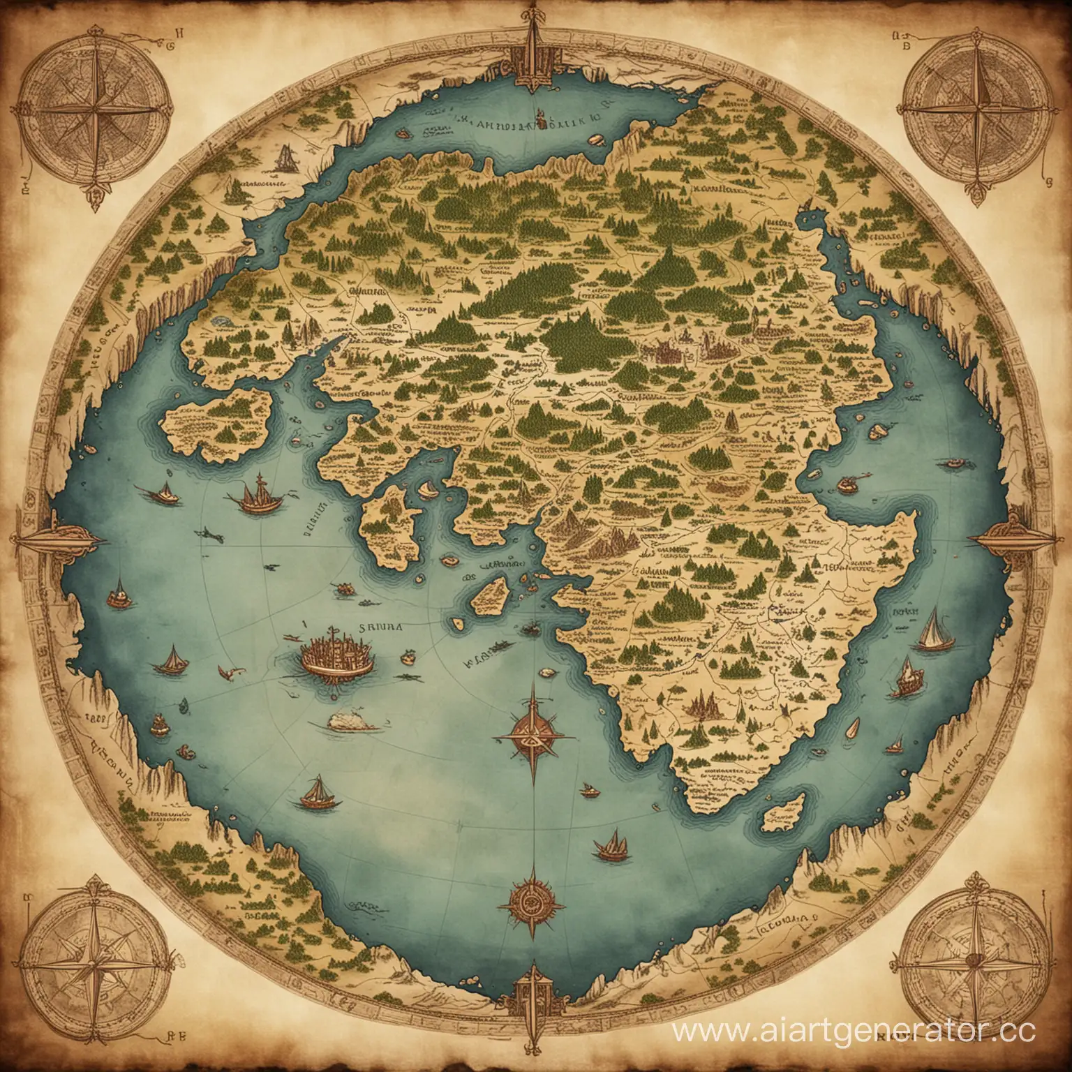 Medieval-Fantasy-World-Map-with-Central-Continent-and-Surrounding-Archipelagos