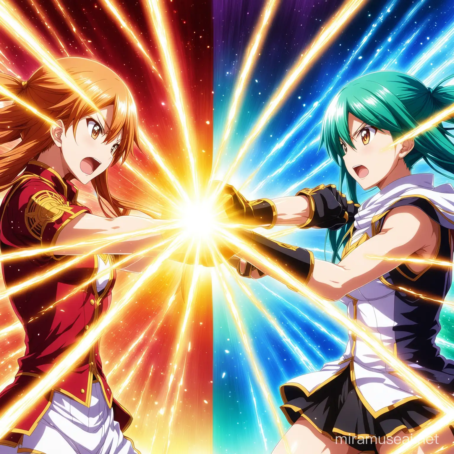 Epic Clash of Elemental Forces Spectacular Magical Battle Anime Scene