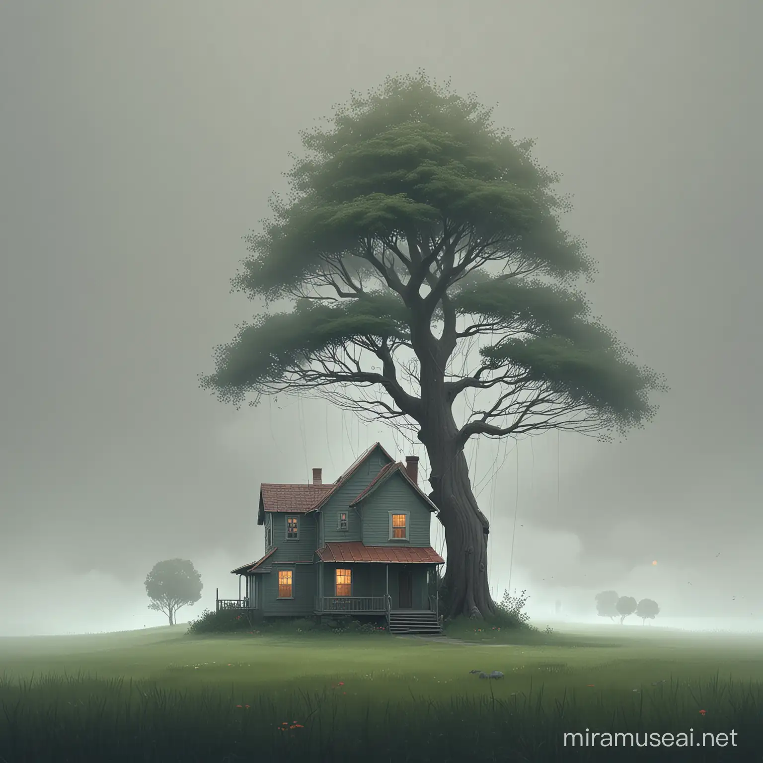 Treeshaped House in Goro Fujita and Oliver Jeffers Style