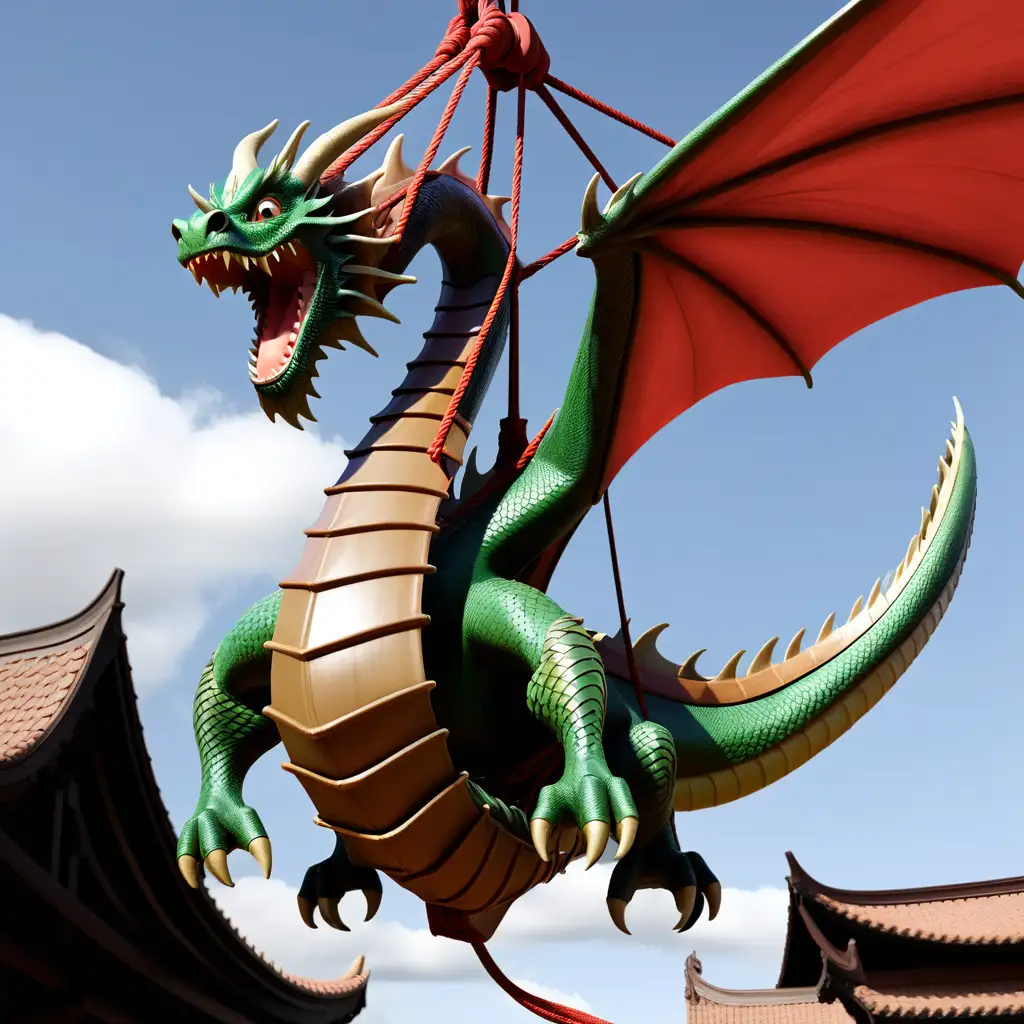 Dragon being hoisted in a sling