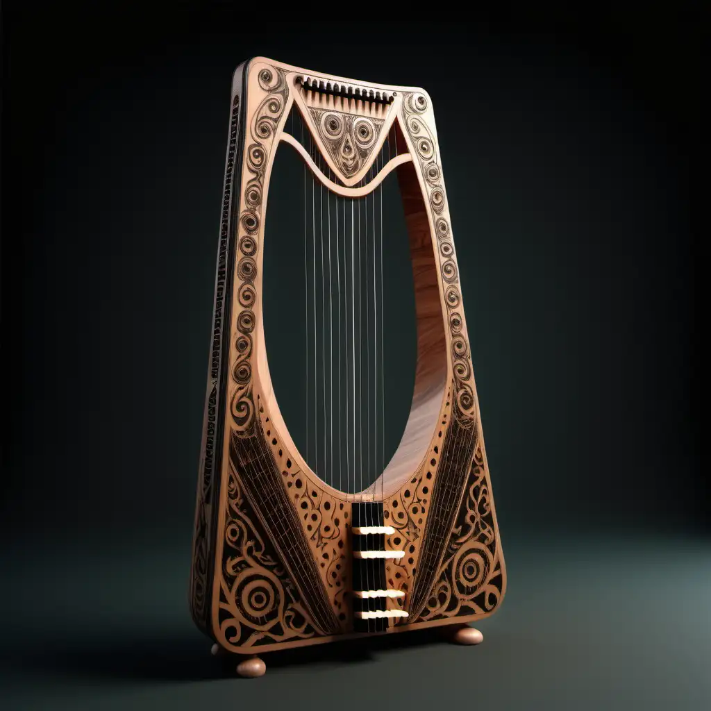 Eerie Nordic Talharpa in Rectangular Frame Horror Style Musical Instrument