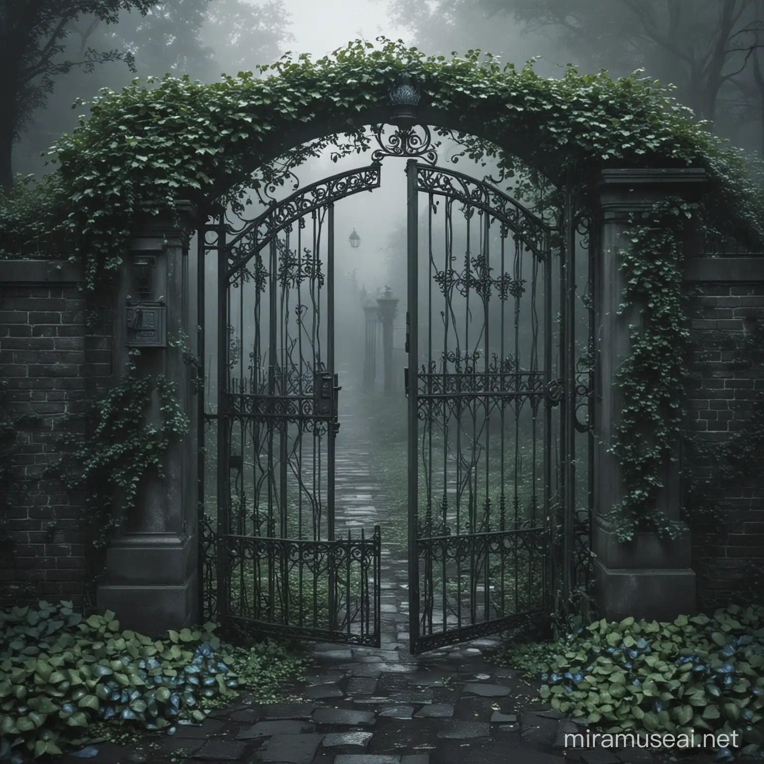 Ethereal Gates of Limbo Mystical Ivy Enshrouded Entrance