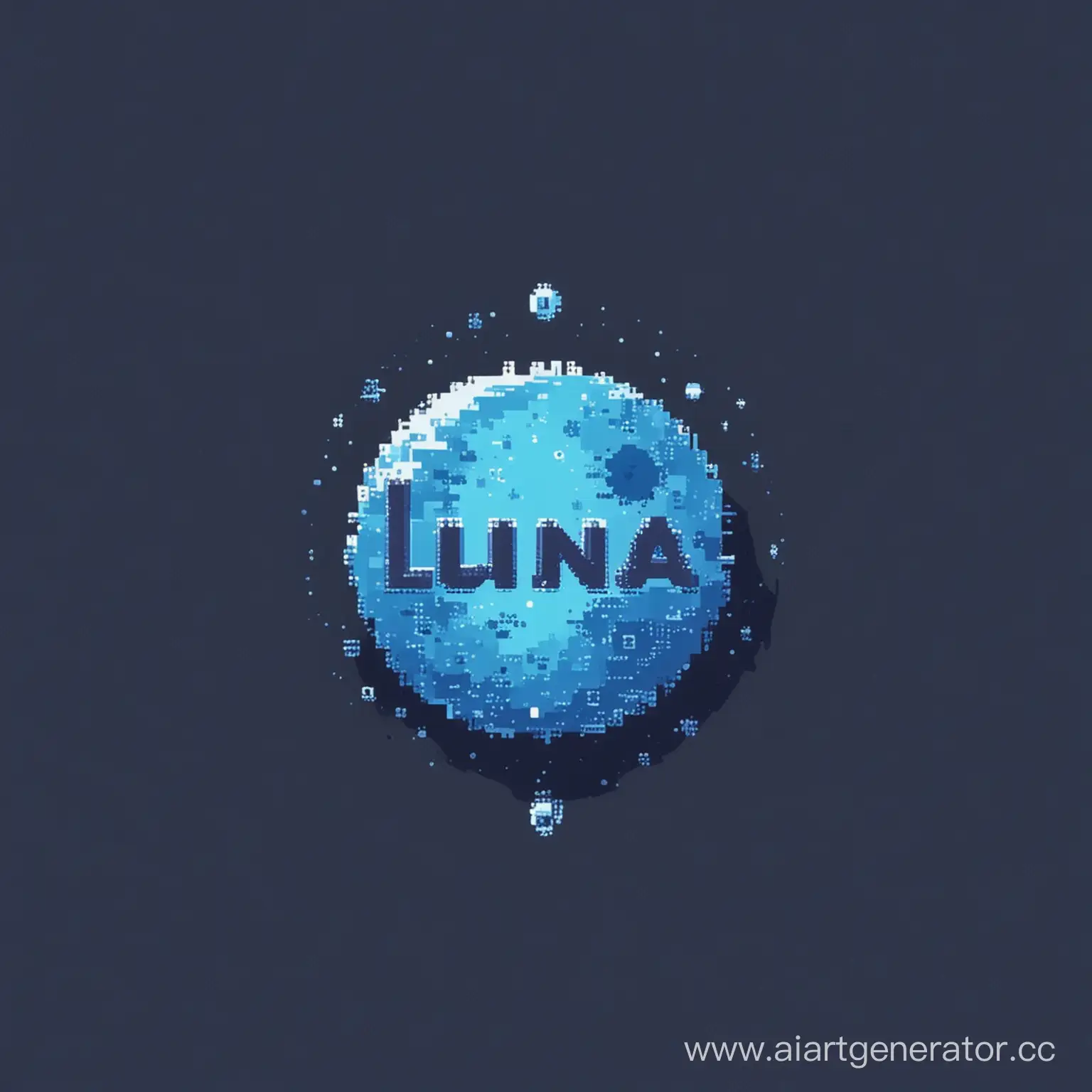 сгенерируй логотип для интернет магазина используй синие цвета, с названием Luna. в пиксельном стиле
