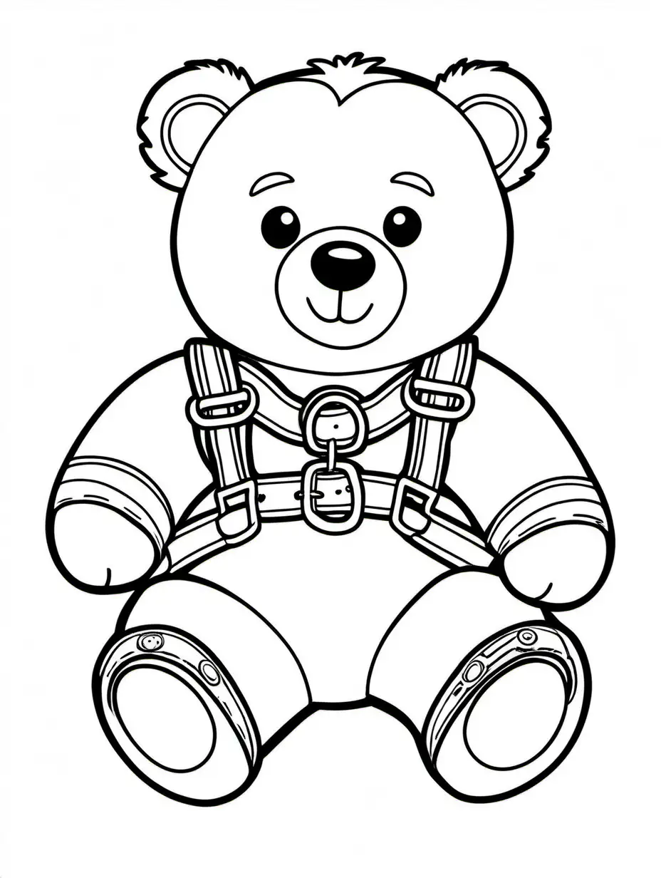teddy bear wearing harness color page 

, Coloring Page, black and white, line art, white background, Simplicity, Ample White Space. The background of the coloring page is plain white to make it easy for young children to color within the lines. The outlines of all the subjects are easy to distinguish, making it simple for kids to color without too much difficulty