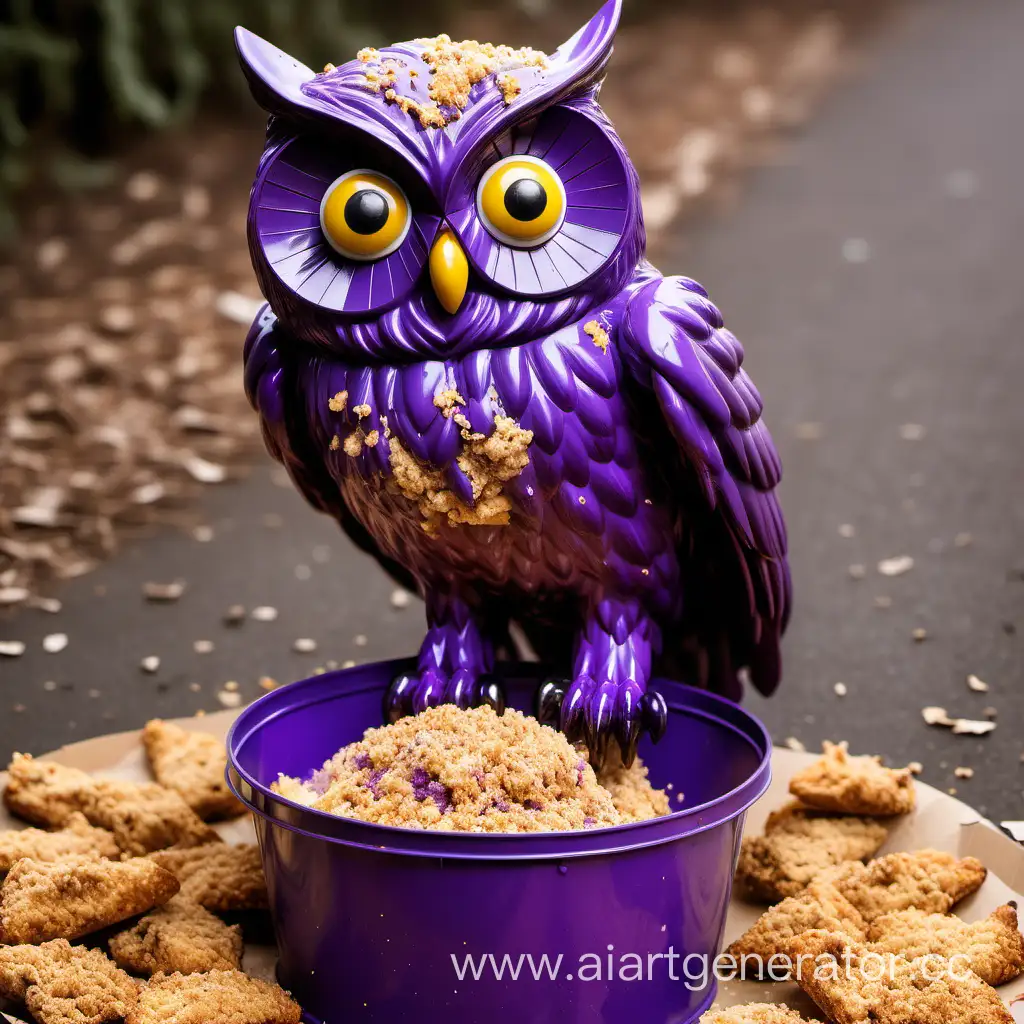 Giant-Purple-Owl-Enjoying-Crispy-Wings-from-KFS-Bucket