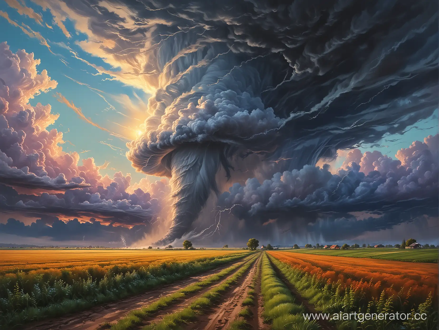 Twilight-Tornado-Professional-Realistic-Oil-Painting-of-Colorful-Field-Scene