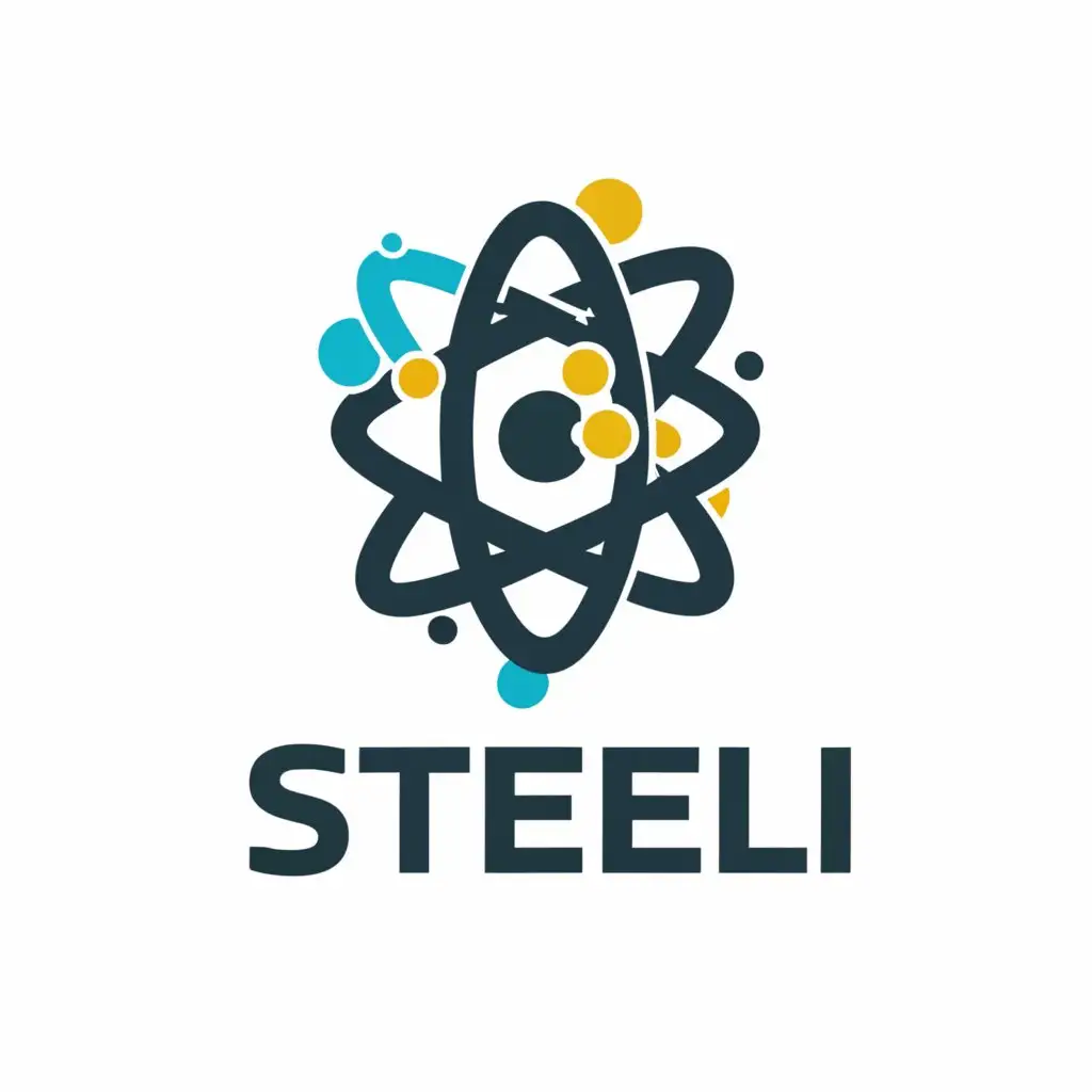 a logo design,with the text "steel", main symbol:atom,Moderate,be used in Education industry,clear background