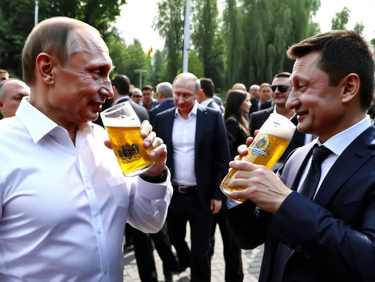 Political Leaders Putin and Zelensky Enjoying Beer Together in Chisinau