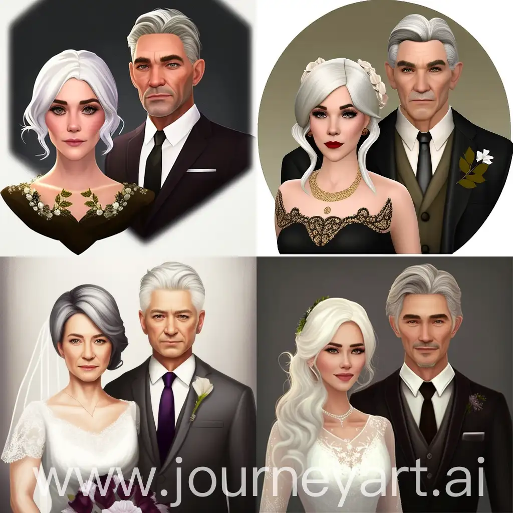 Elegant-Wedding-Avatars-WhiteHaired-Bride-and-BlackHaired-Groom