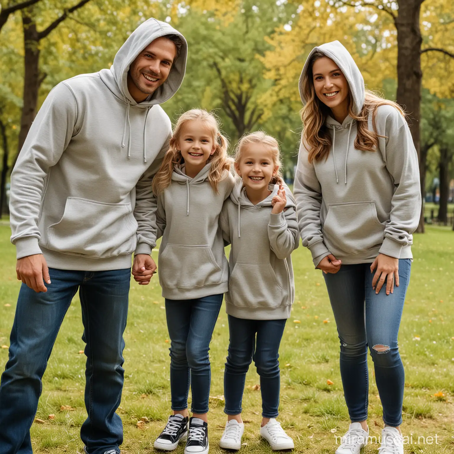 Joyful Family Fun Hooded Sweatshirtclad Kids in the Park