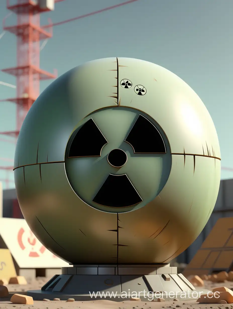 в середине кадра радиационный объёмный, идеально круглый шар а на нем знак радиационного заражения
а фон нейтрального-градиетного цвета