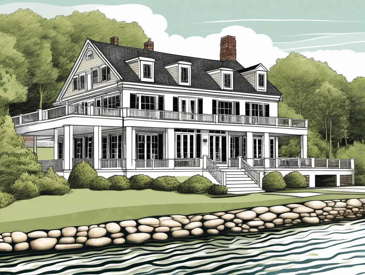 Luxurious Waterfront Home Illustration in Connecticut