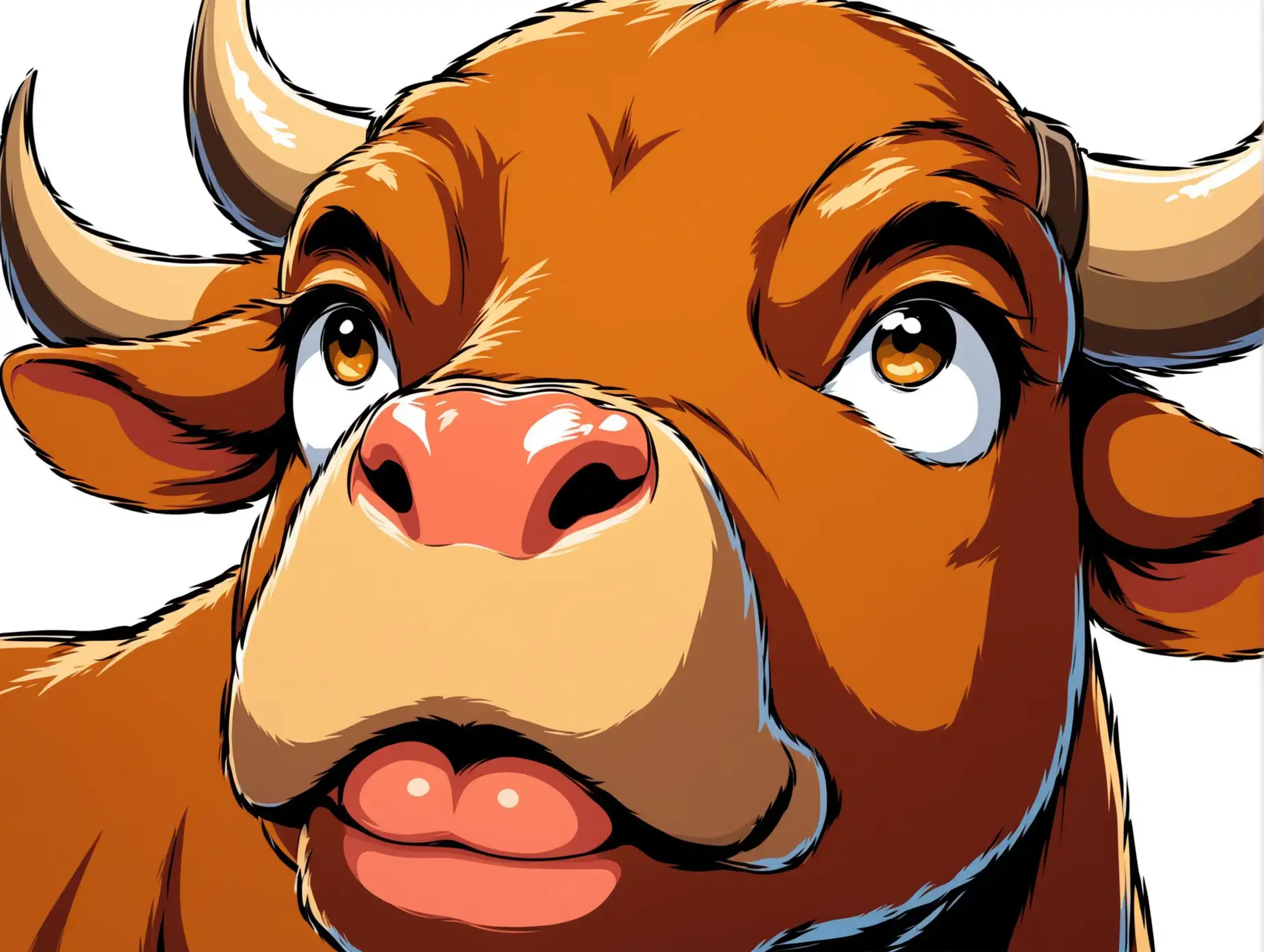 A cartoon bull's nose and mouth up close