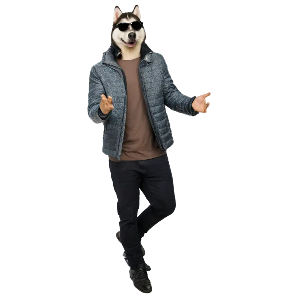 husky in sunglasses and jacket