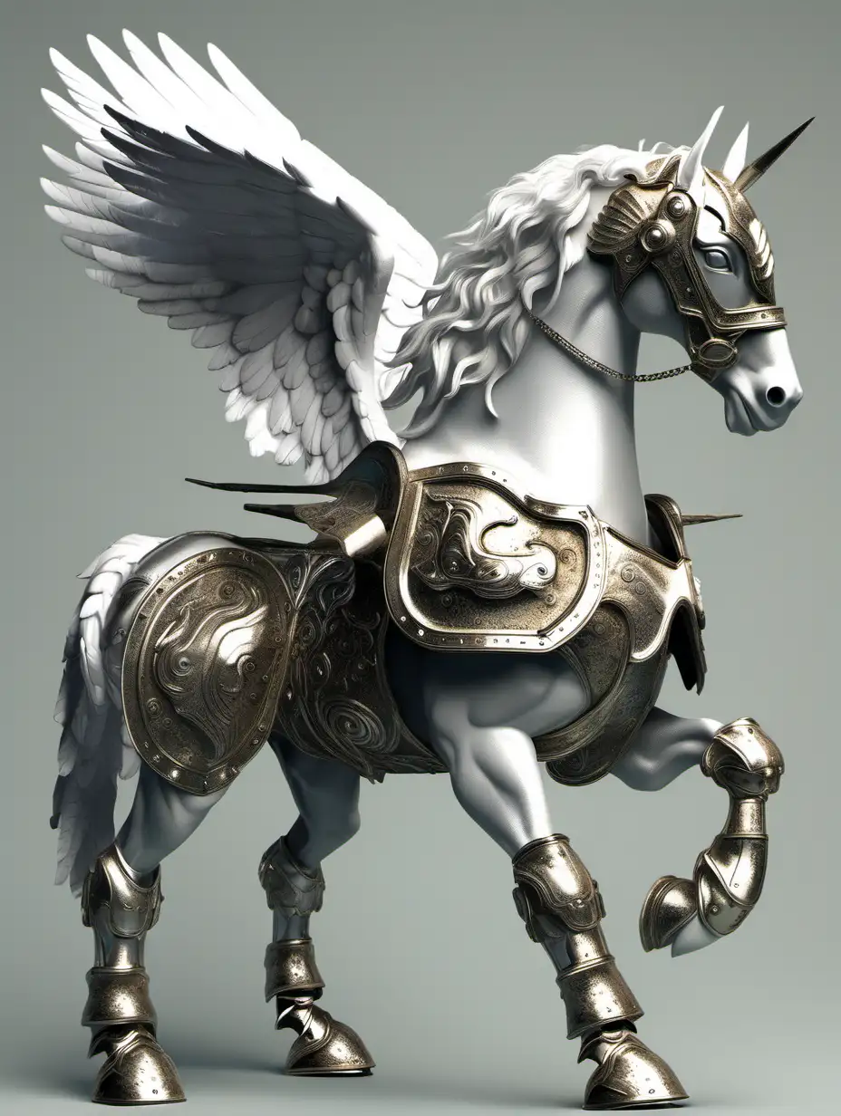 Majestic Pegasus in Mythical Armor Enchanting Fantasy Art
