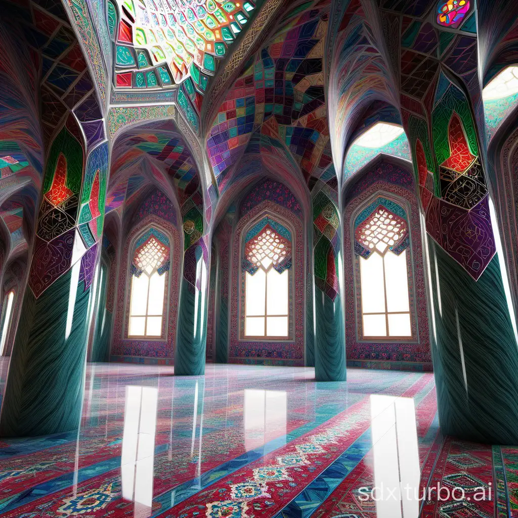 interior design neo modern building inspired by Iranian architecture and Nasir al-Mulk Mosque  in the city of Shiraz.3d render