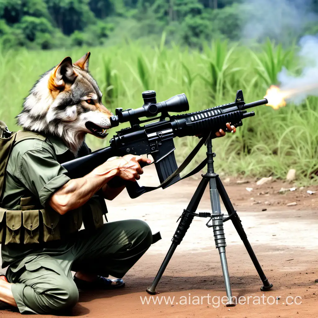 волк стреляет с автомата во вьетнаме