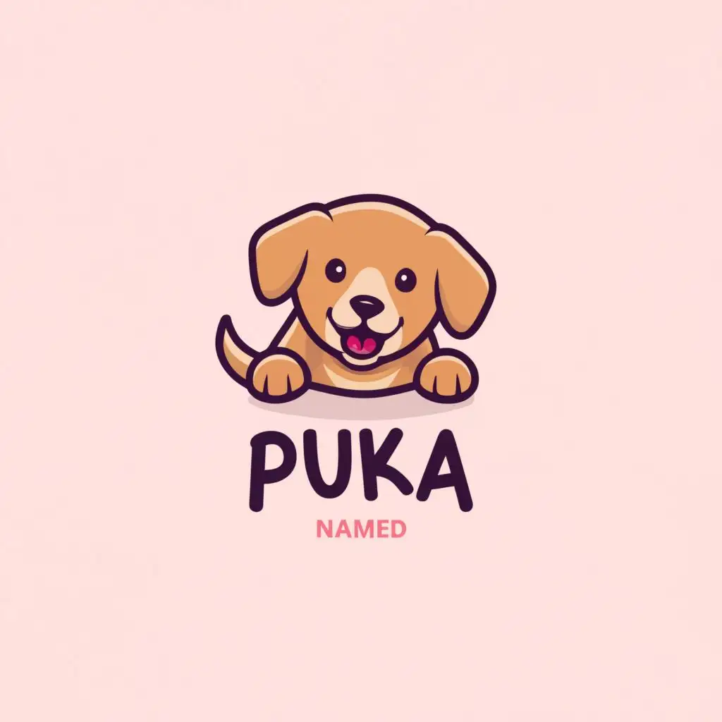 LOGO-Design-for-PUKA-Friendly-Golden-Retriever-Puppy-with-PinterestInspired-Styling-on-Pink-Background