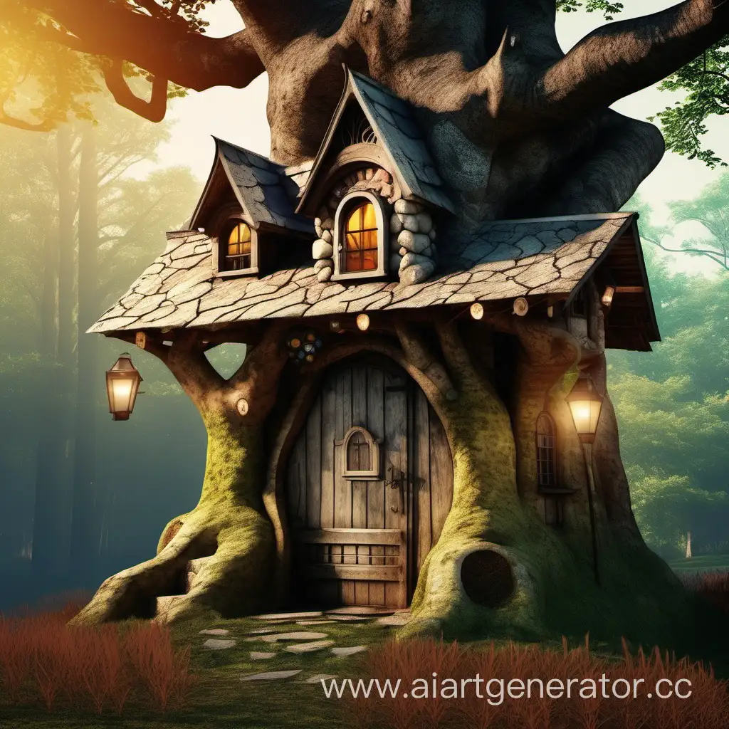 Enchanting-TwoStory-Tree-Stump-House-with-Attic-and-Lantern