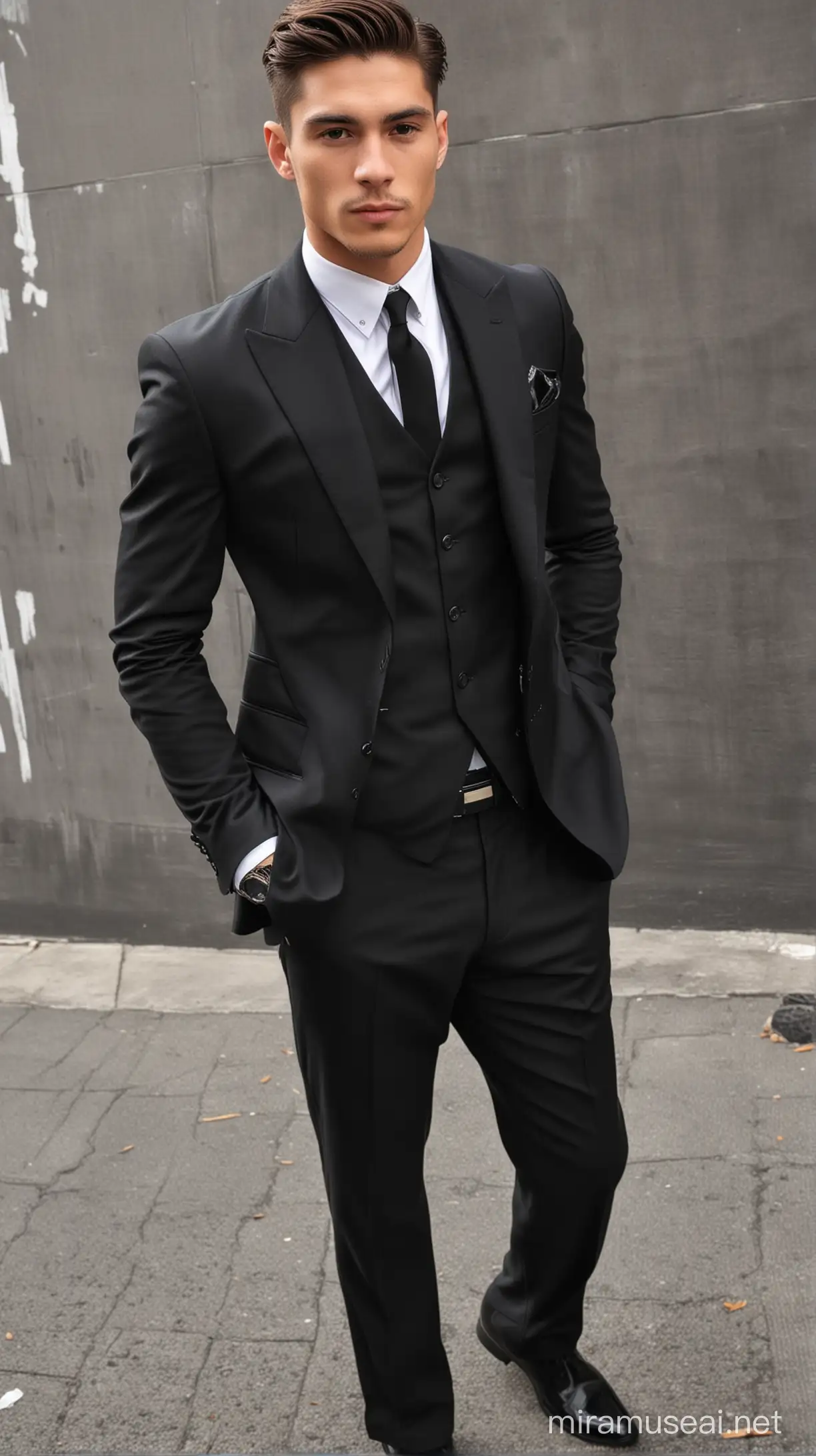 Stylish 25YearOld Mafia Boss in Elegant Black Suit