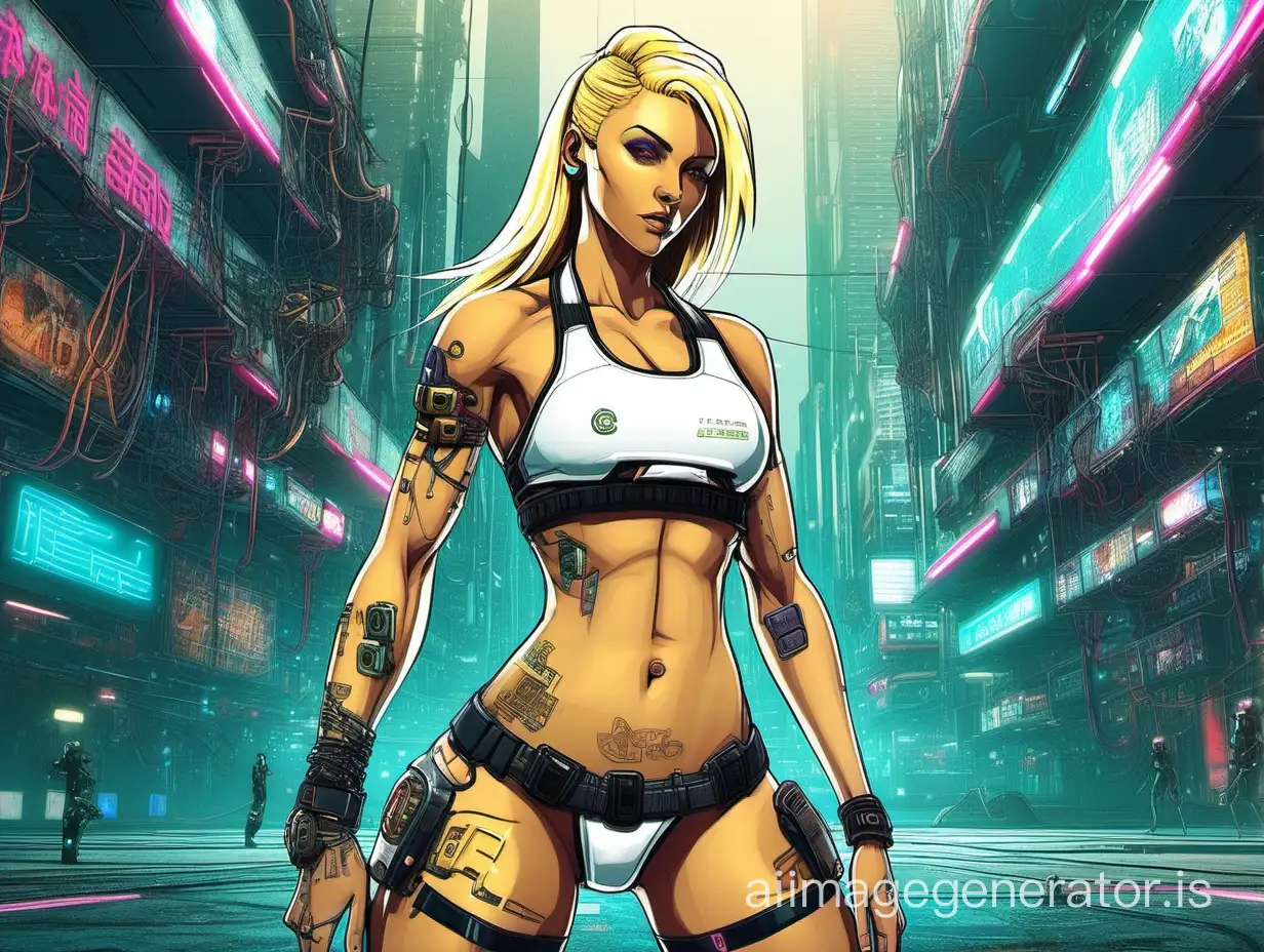 Cyberpunk bikini blonde girl,  athletic 