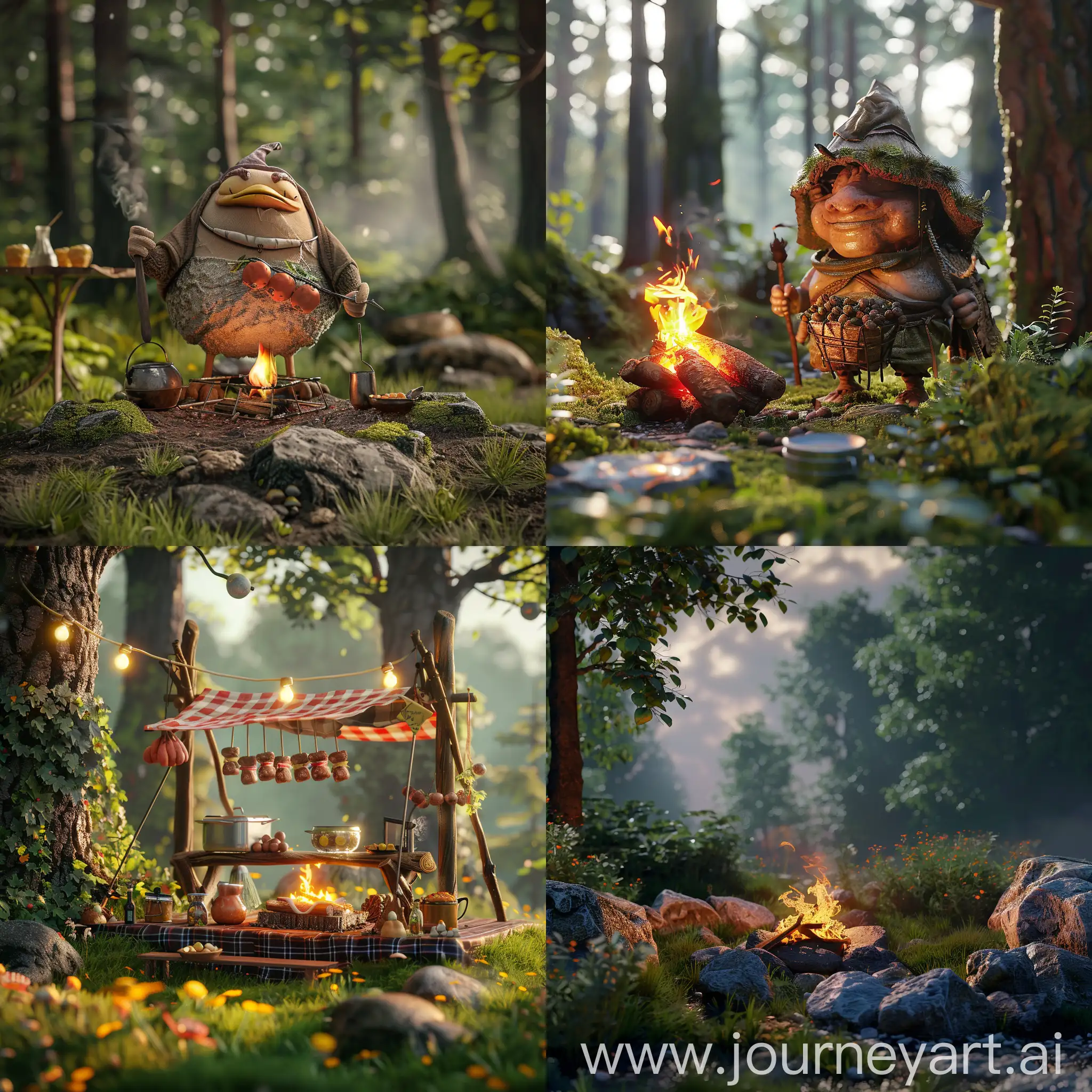 Brazier with kebab in the forest :: 3D animation