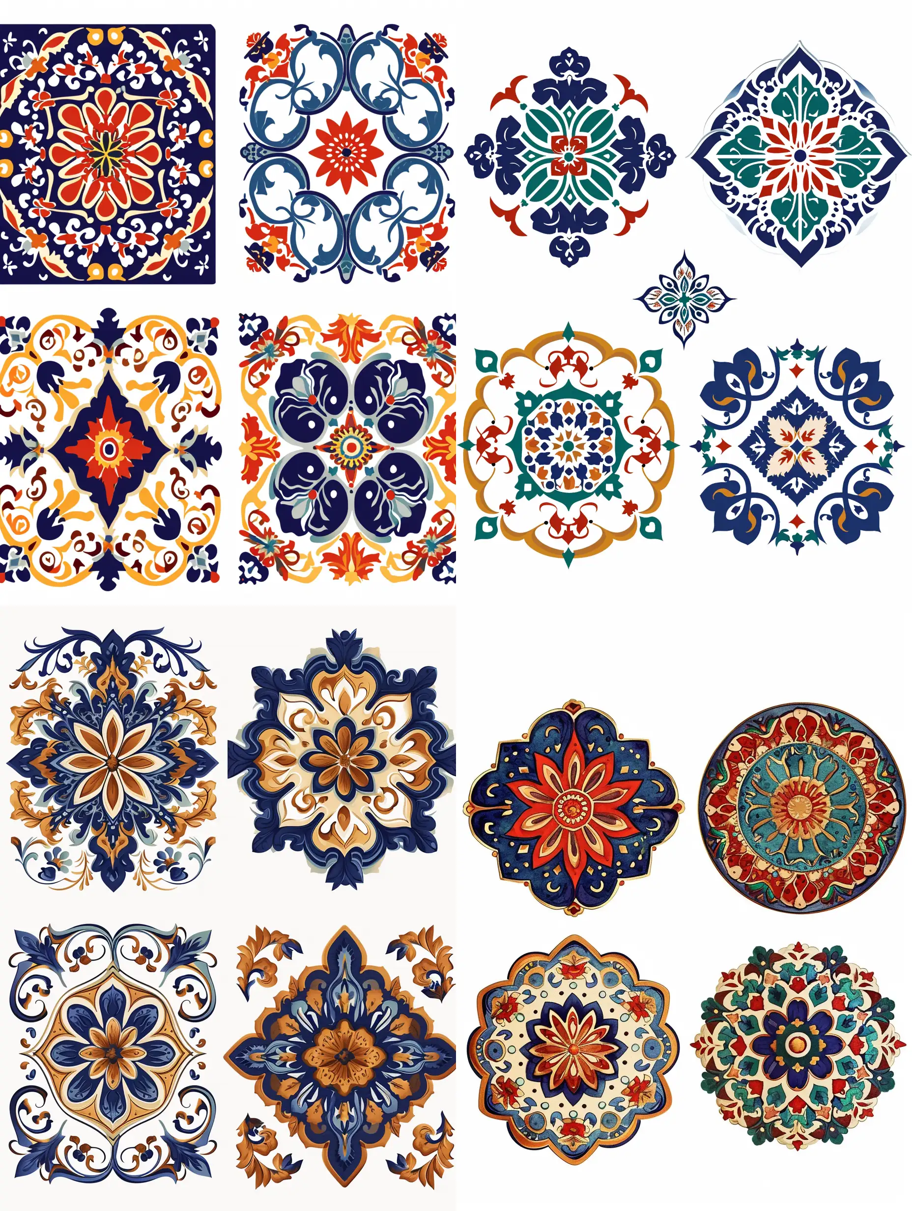 Variations-of-Ancient-Ornament-Patterns-on-White-Background
