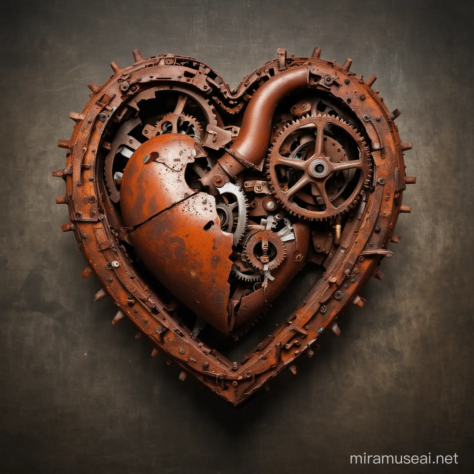 Rusted Heart Mechanism with Open Mouth