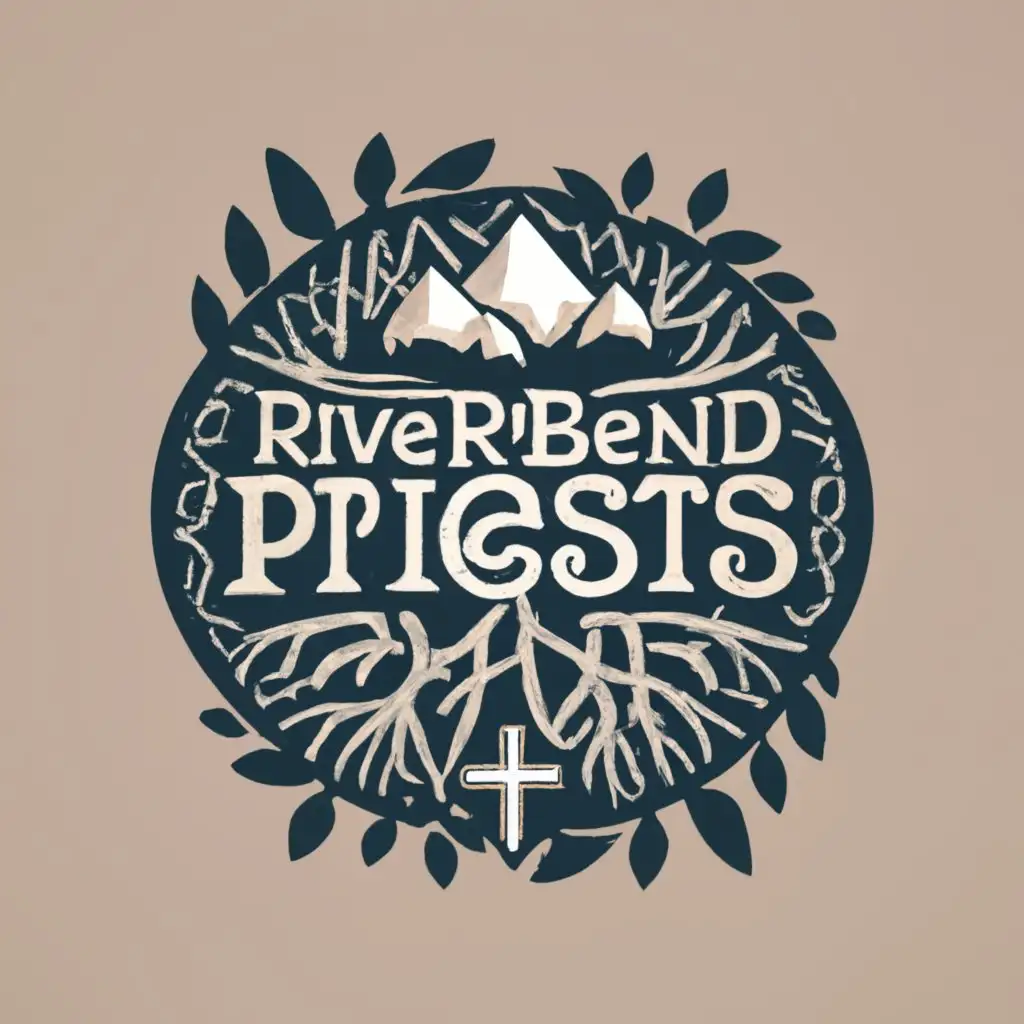 logo, diligent missionaries, loyal husbands, and loving fathers, with the text "Riverbend Priests", typography, be used in Religious industry