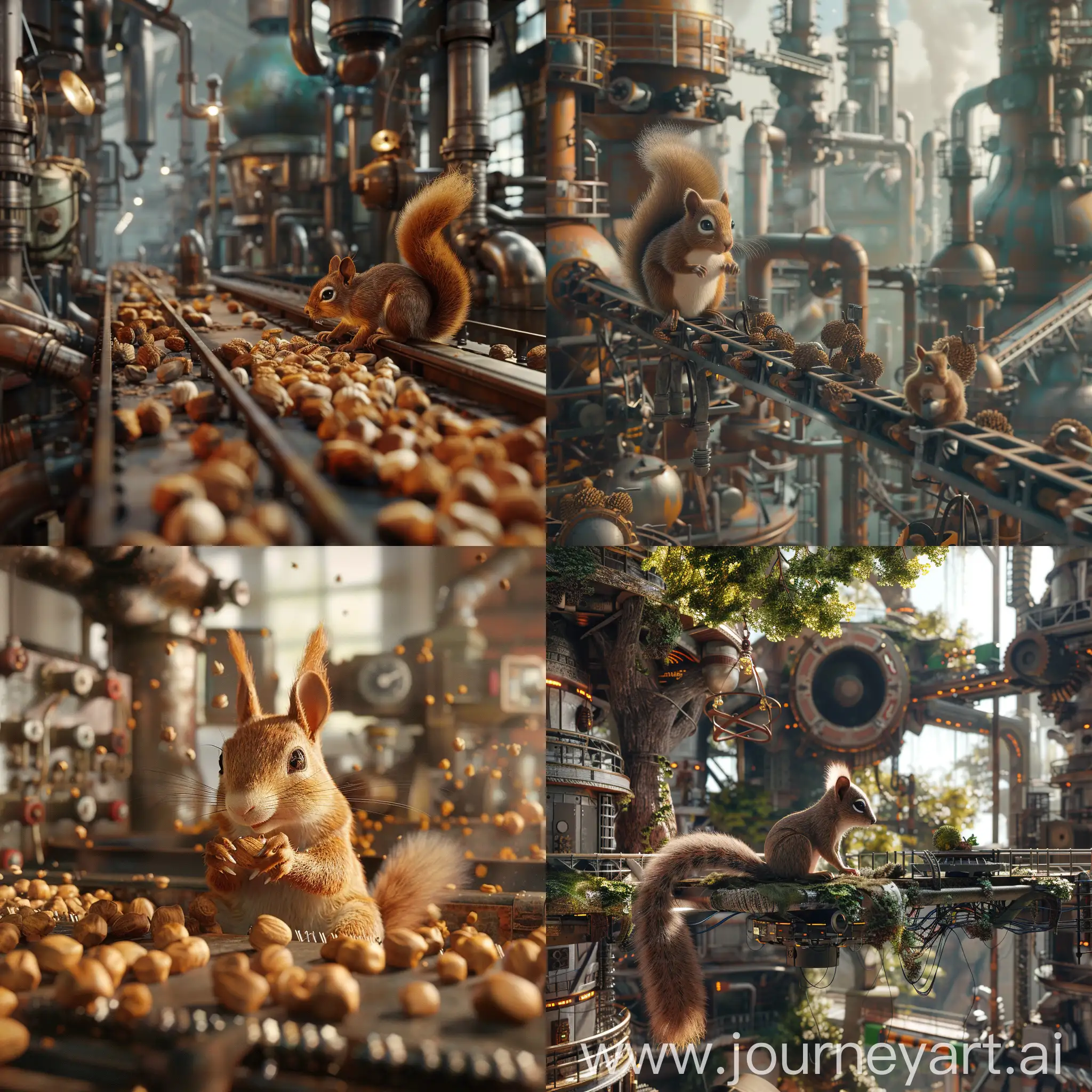 A huge factory where squirrels nibble on nuts :: 3D animation 