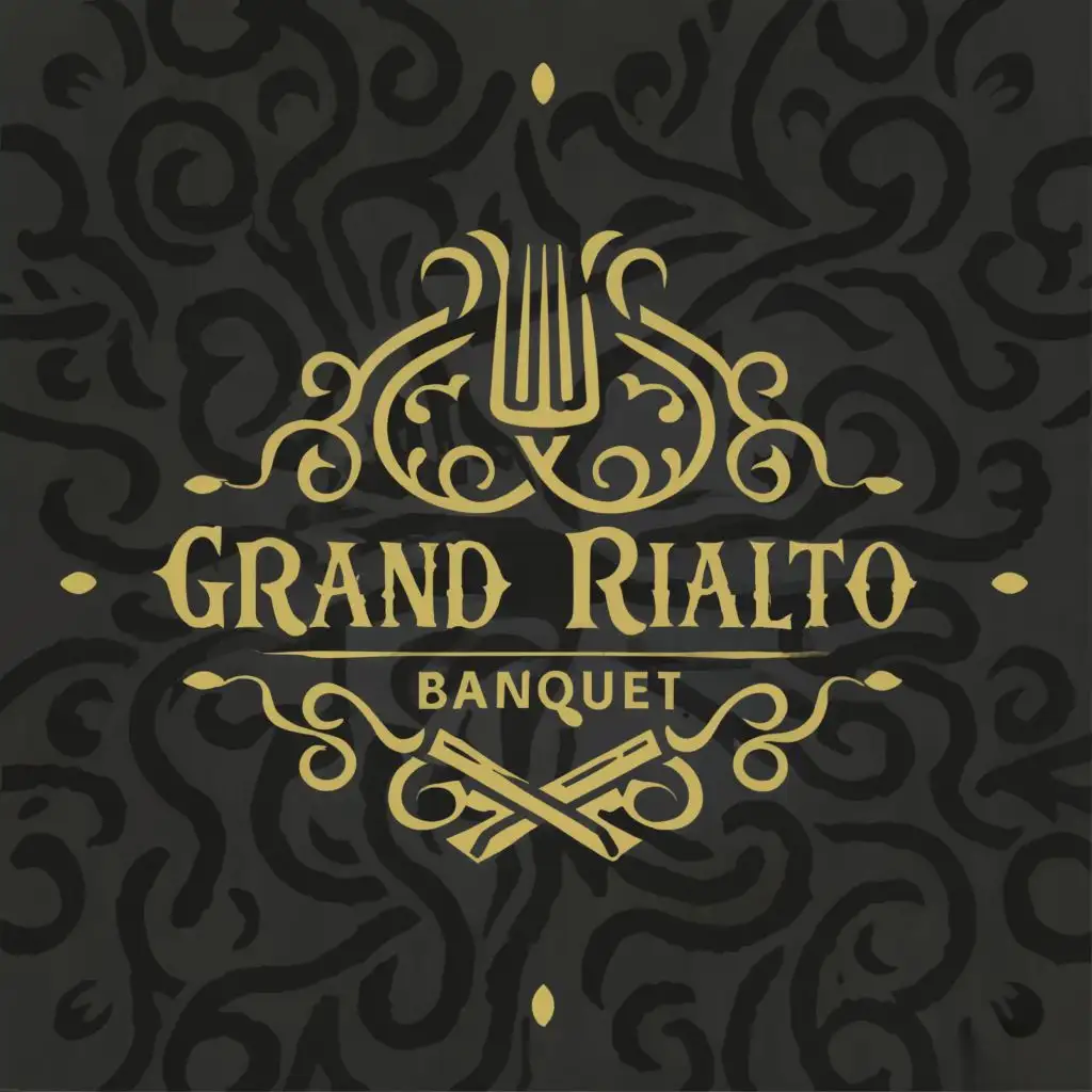 a logo design,with the text "GRAND RIALTO", main symbol:GENERATE AS PER RESTAURANT AND BANQUET BUSINESS,complex,be used in Restaurant industry,clear background