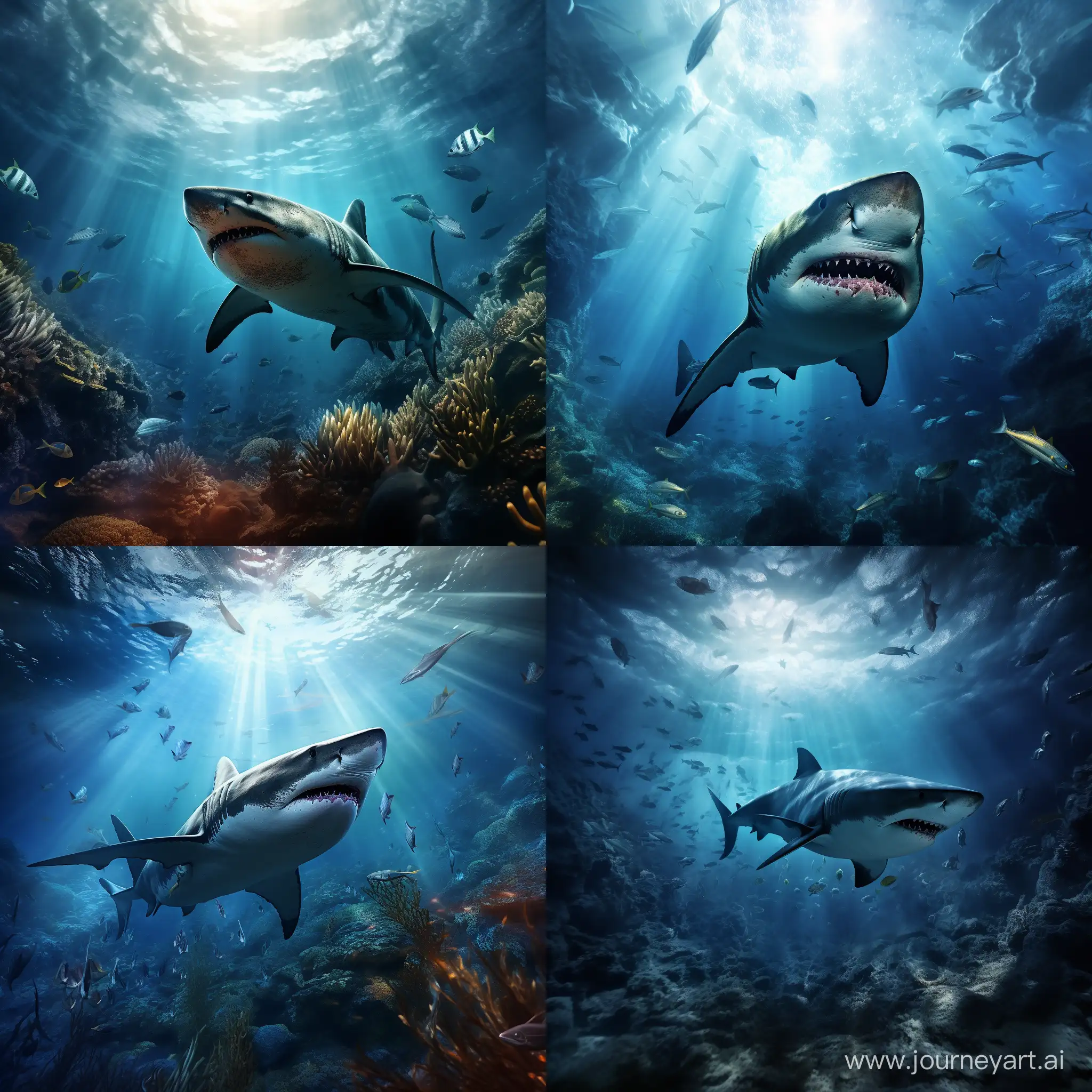 Majestic-Shark-in-Ocean-Depths-Photorealistic-HDR-8K-Masterpiece