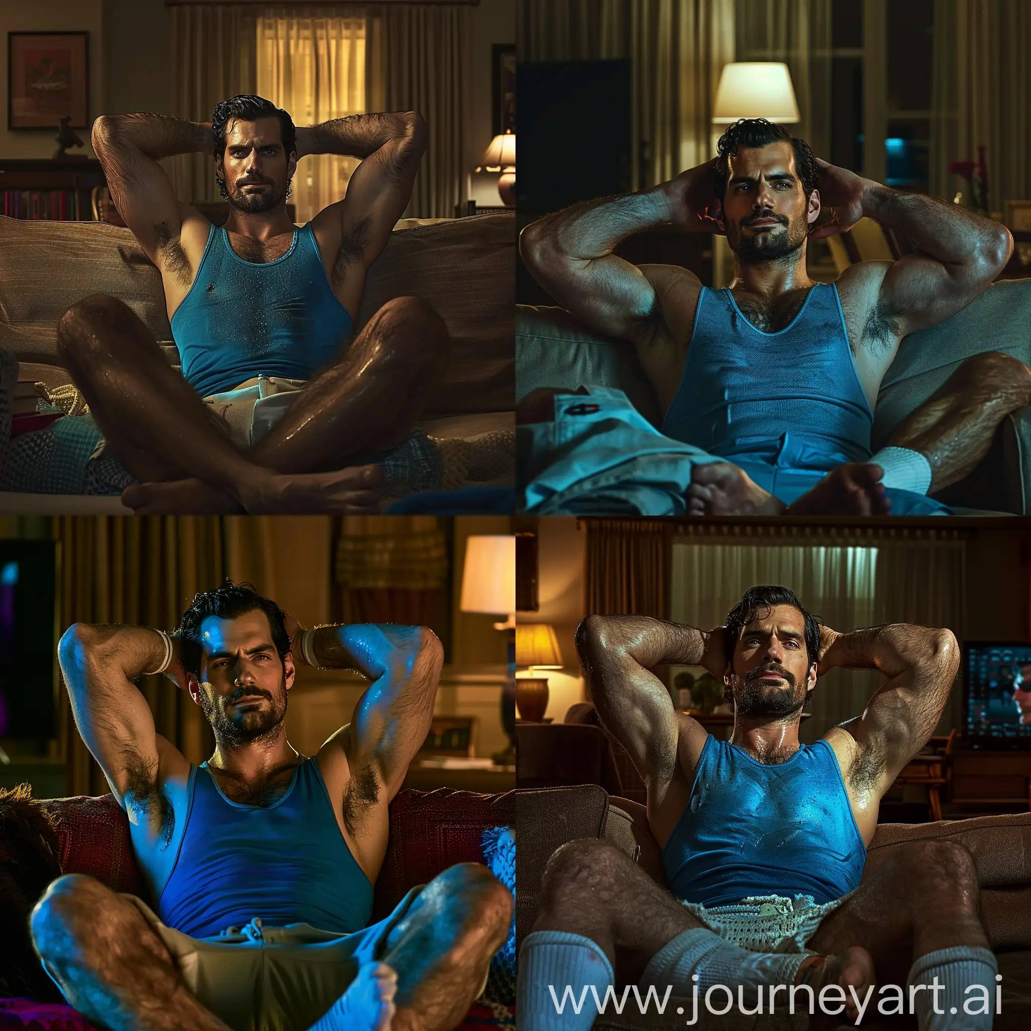 Handsome-Henry-Cavill-Relaxing-in-Richly-Lit-Living-Room-at-Night