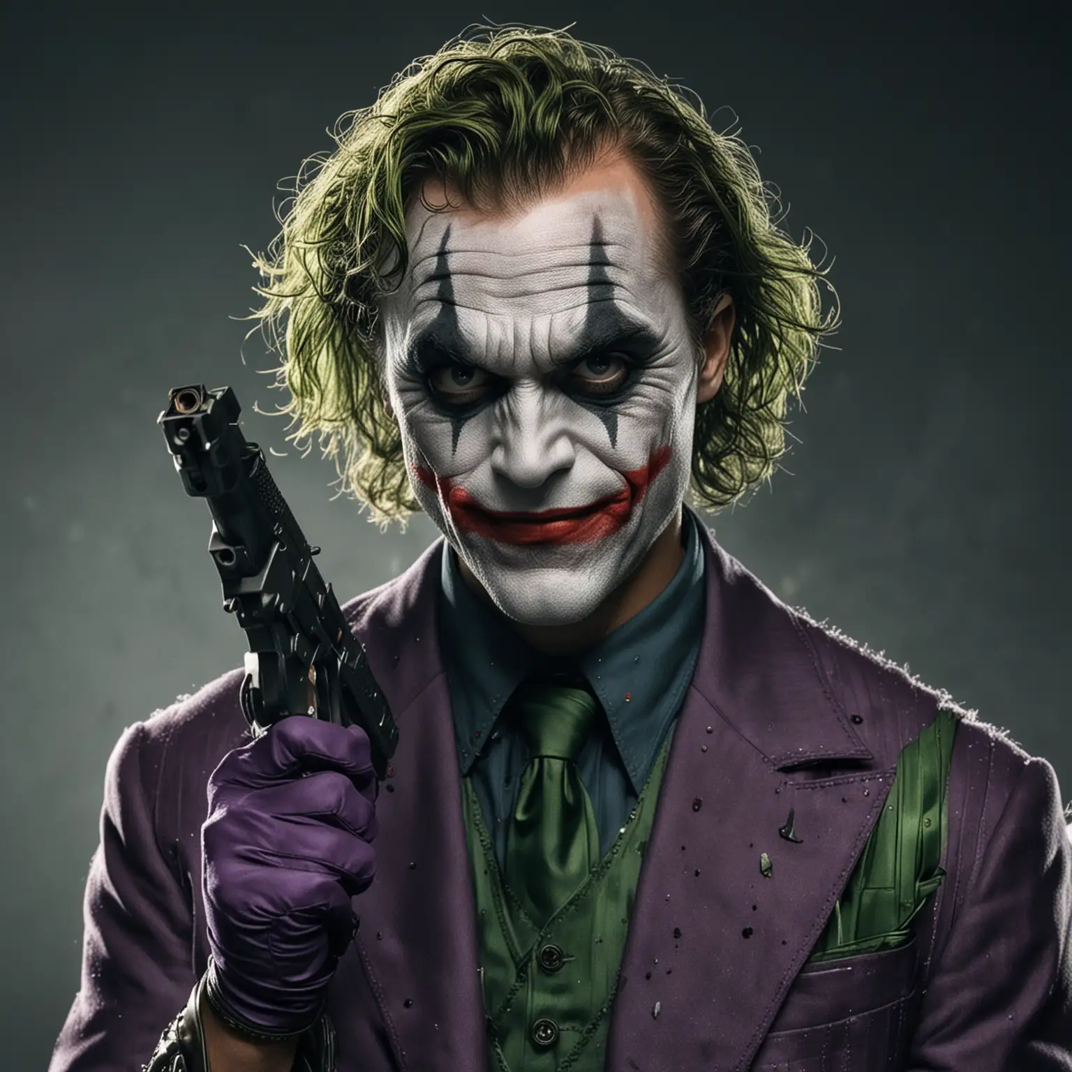 The Joker wearing weird Eclipse glasses and holding a gun