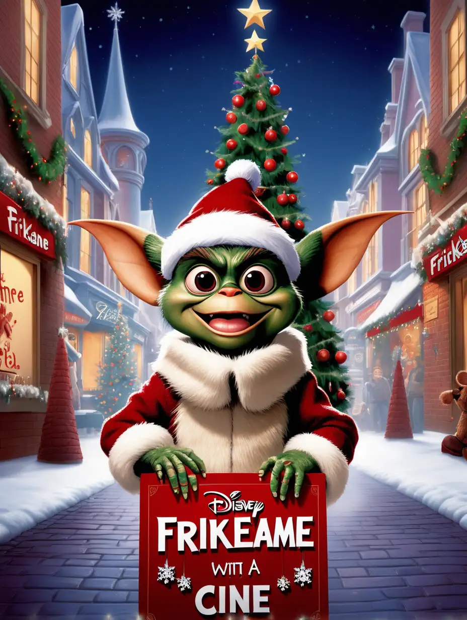 gremlins en navidad , disney pixar, con un letrero que ponga "Frikeame cine"