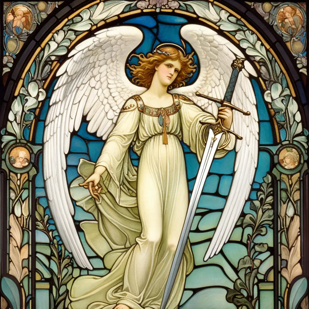 Art Nouveau Depiction of Angel with Sword and Gustav Mahler