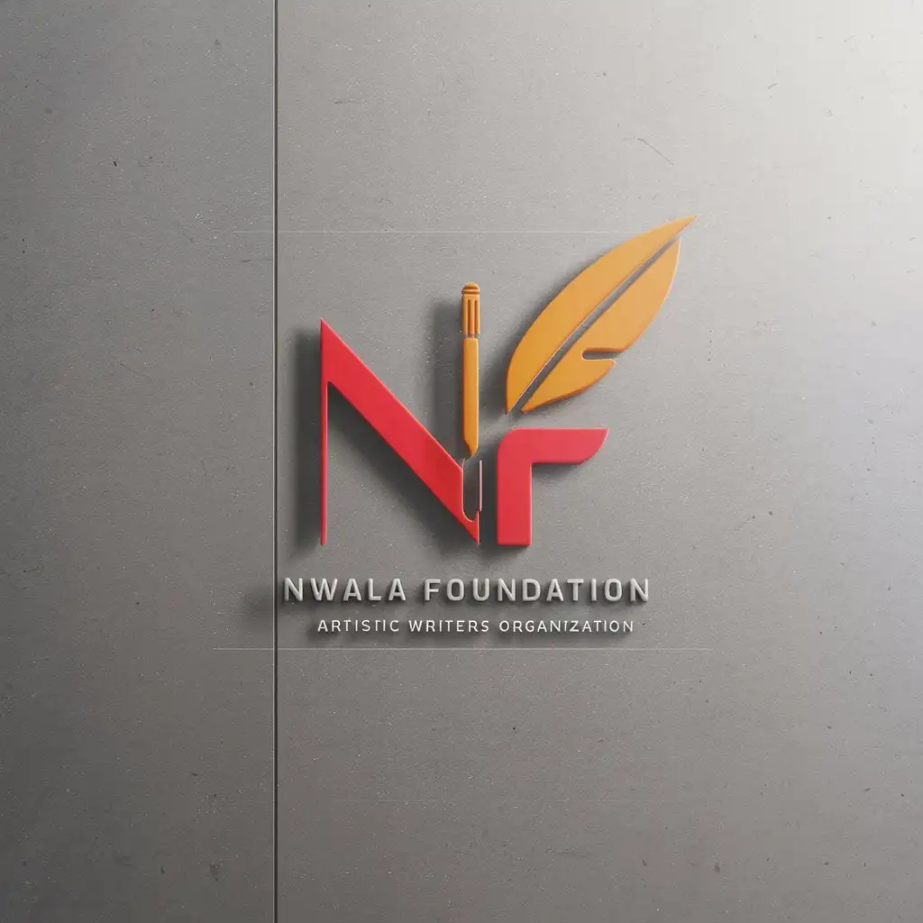 minimalistic logo for artistic writers organisation 'Nwala Foundation' red orange and grey colour, clear 
white background