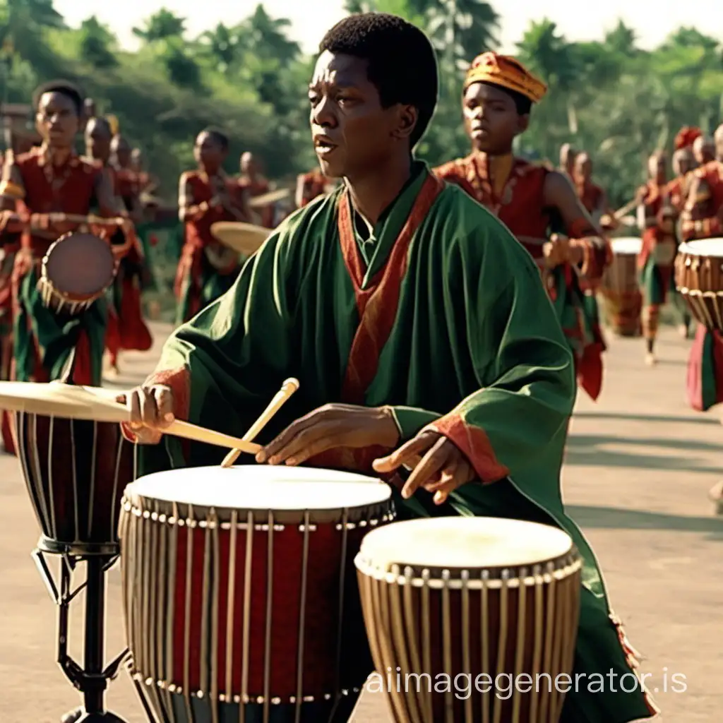 A person plays the drum in the movie.