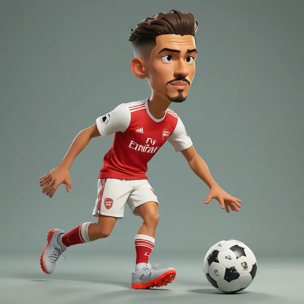 Arsenal Defender William Saliba in Action with Ball in 3D Cartoon Style