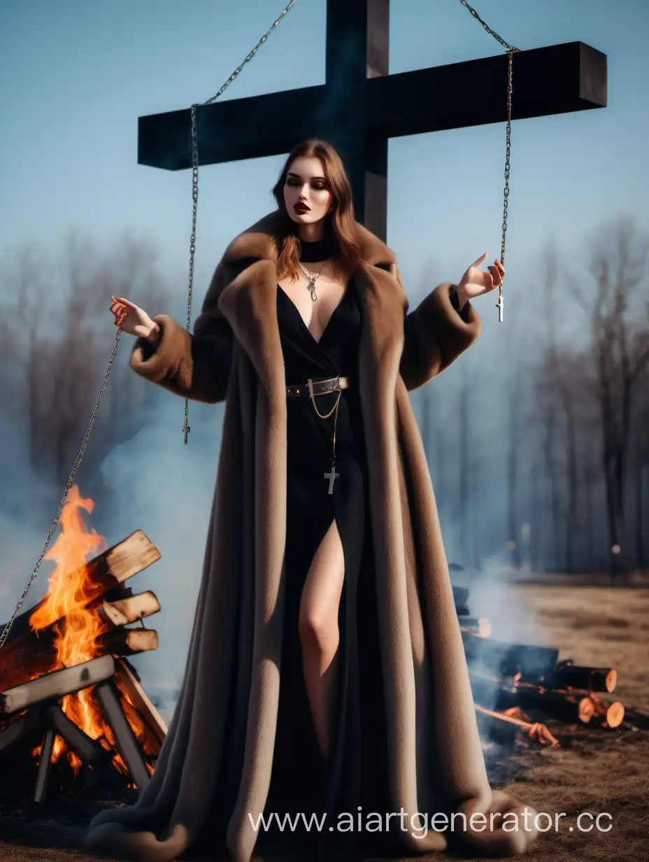 Ethereal-Woman-in-Luxurious-Mink-Coat-Hovering-over-Bonfire