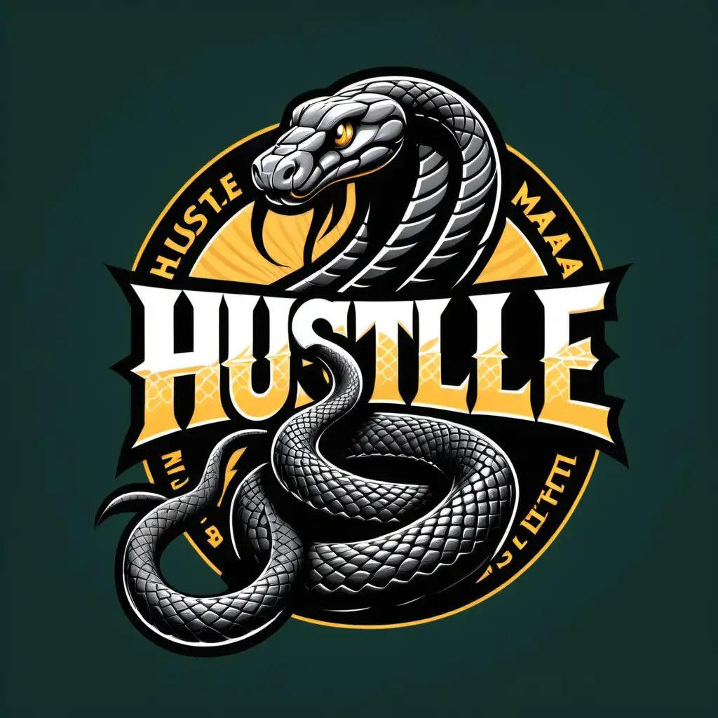 Sleek Black Mamba Snake Vector Logo with Hustle Chain Typography
