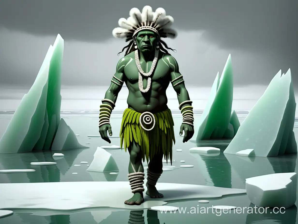 зеленый абориген шагает по ледяному море