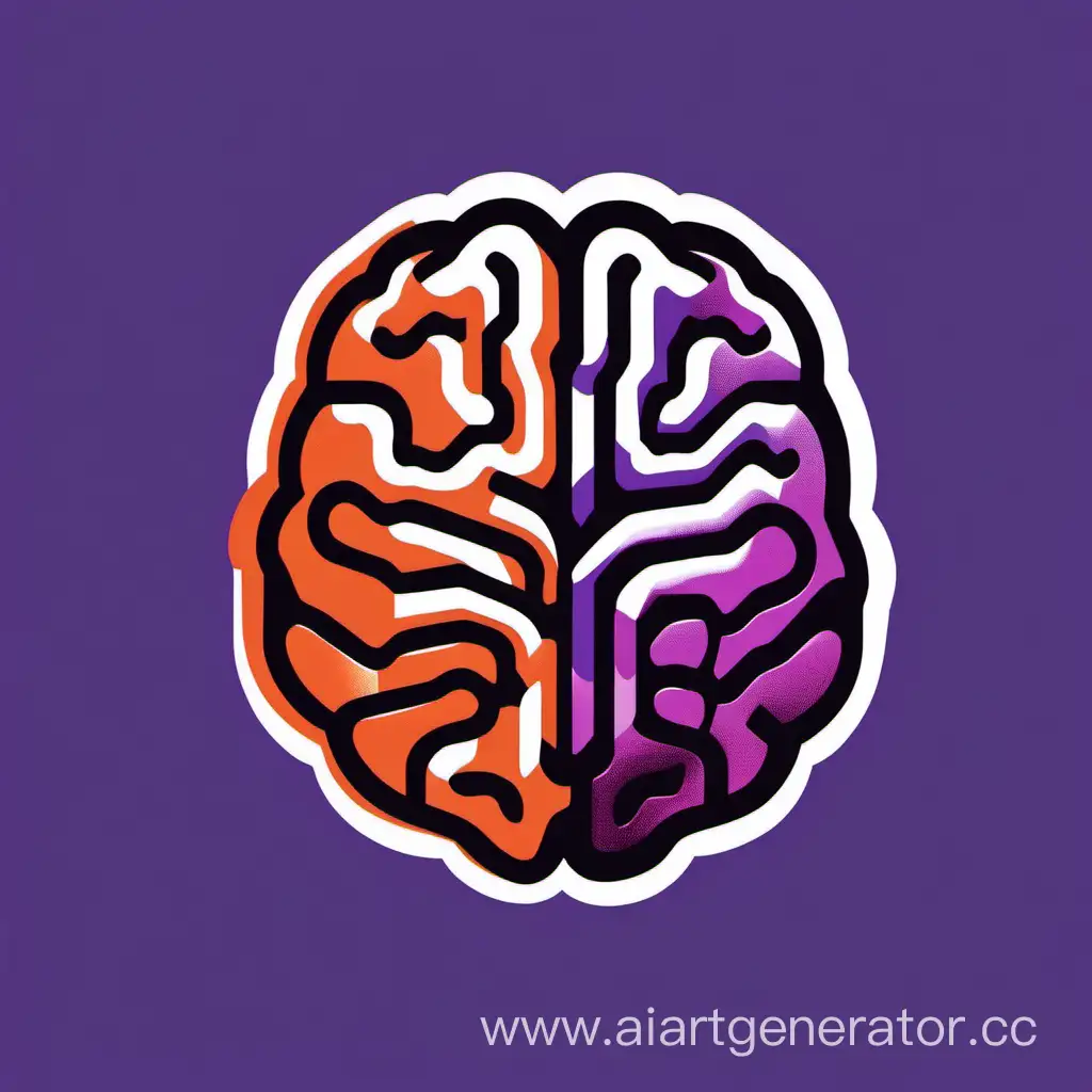 Логотип IT-компании, мозг половина оранжевого цвета, половина фиолетового