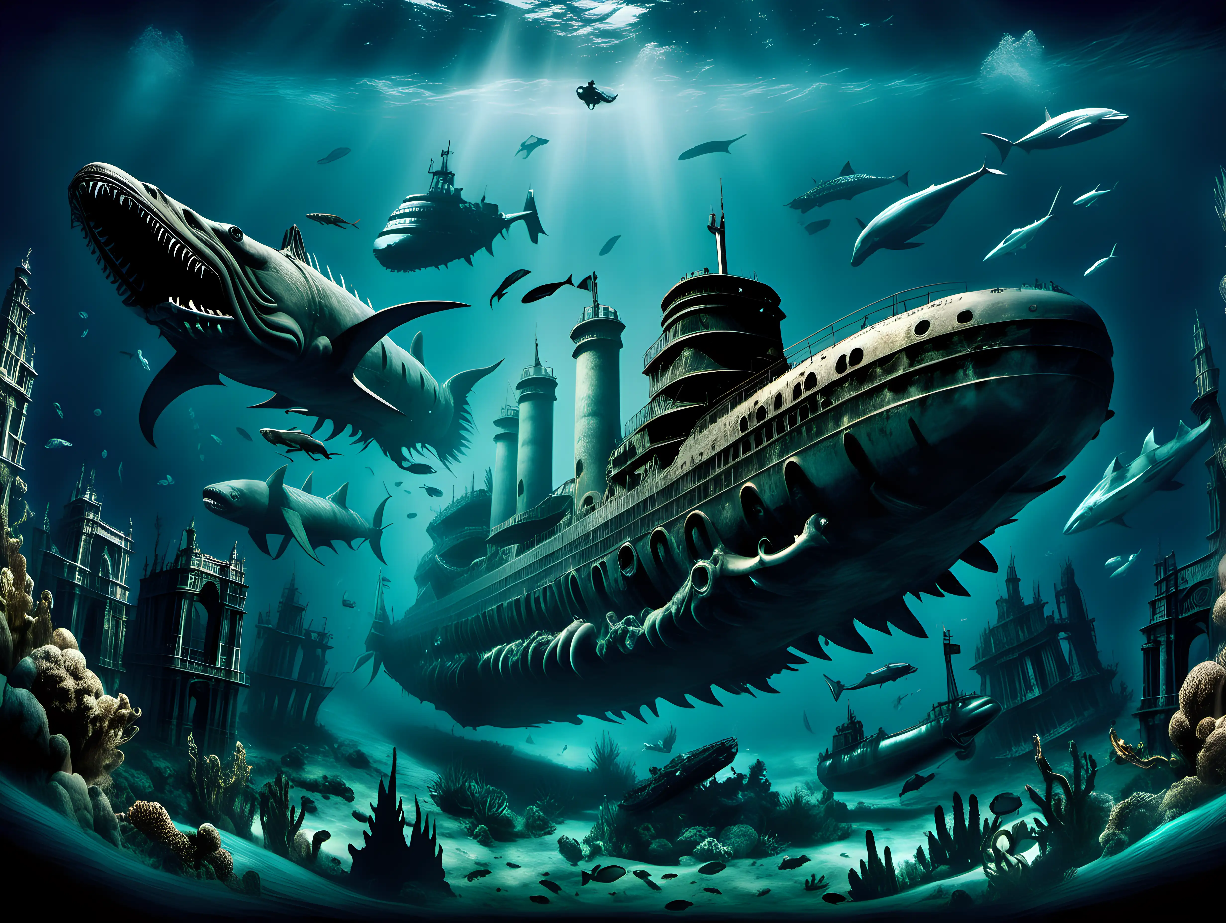 Mystical Atlantis Exploration Discovering Sea Monsters and Submarine Wrecks