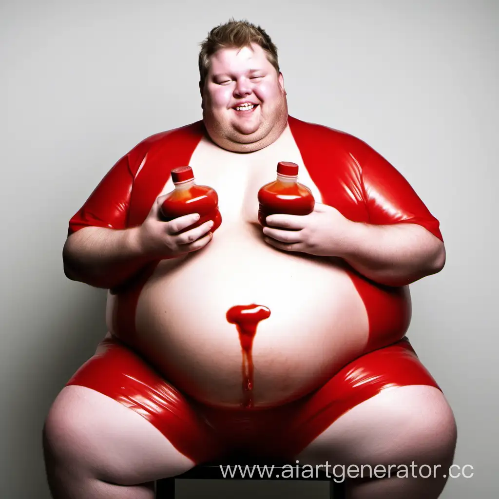 жирных человек сидит в пупке кетчуп
