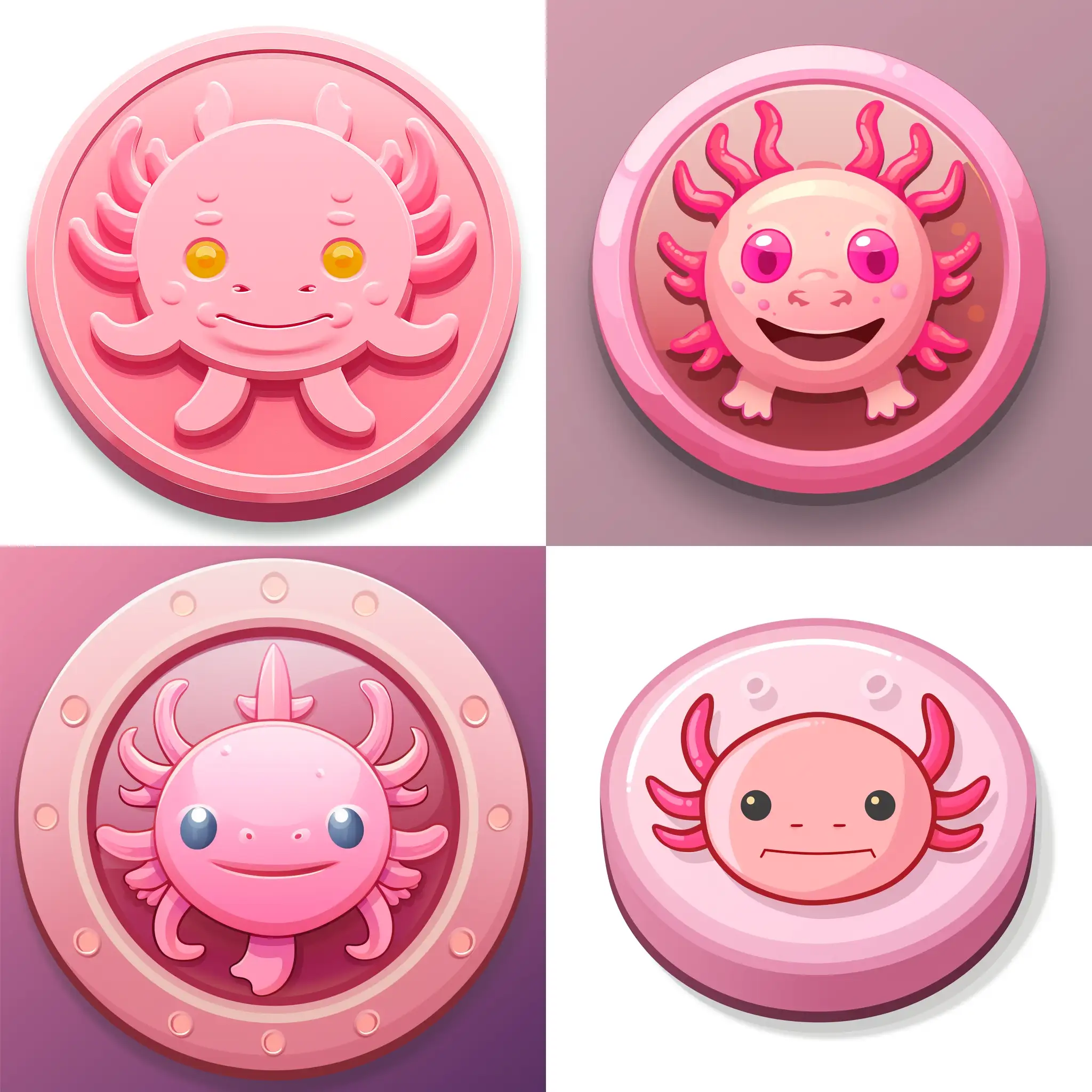 Pink coins icon with the face of axolotl from minecraft