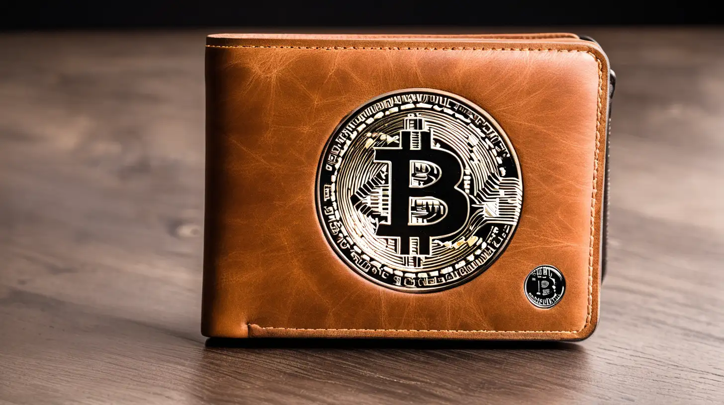 a bitcoin leather wallet that is closed