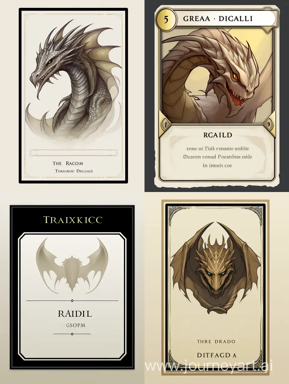 simple minimalist full-art dragon-themed art deco fantasy tcg playing card with rules text, transparent background