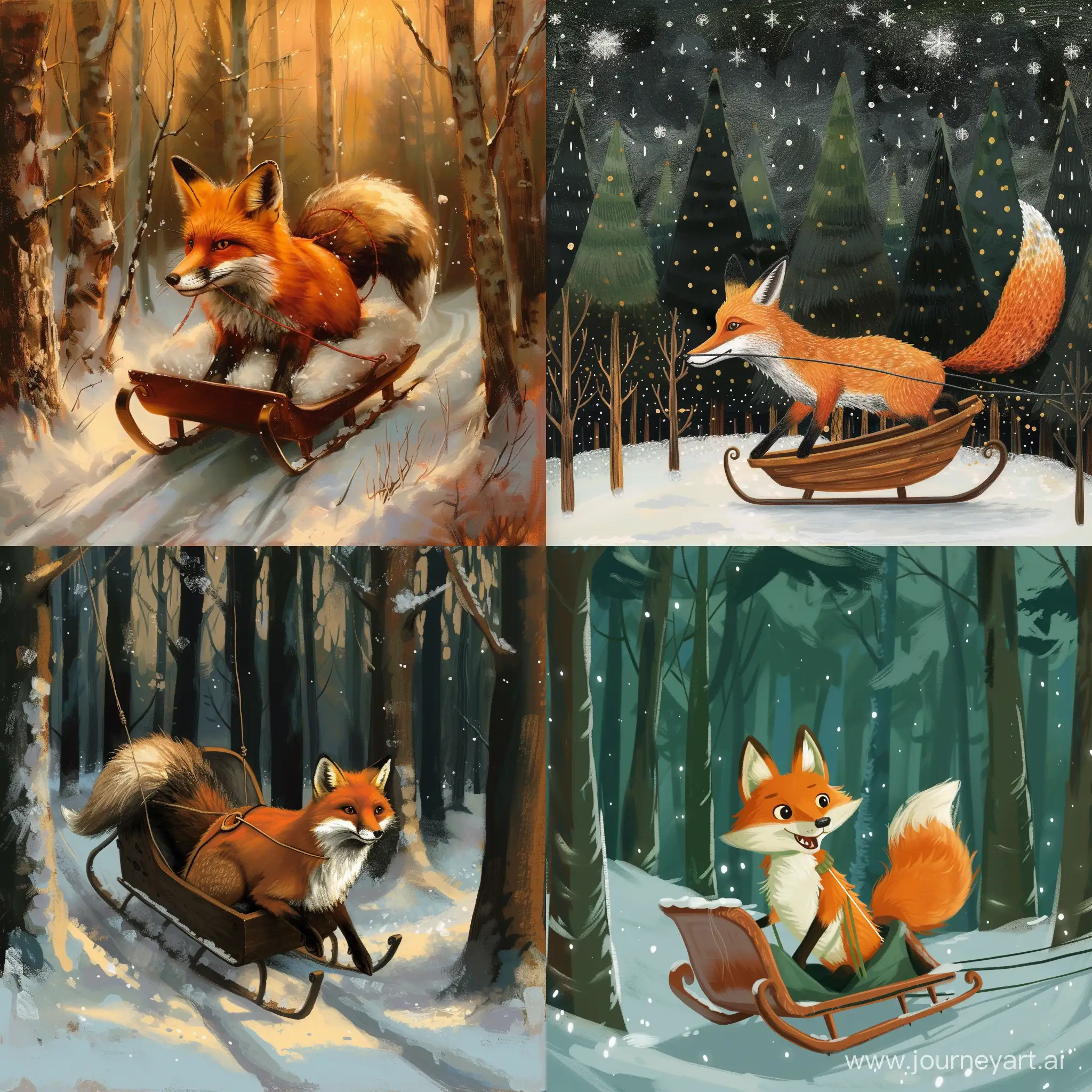 Fox-Riding-in-Sleigh-Through-Enchanted-Forest